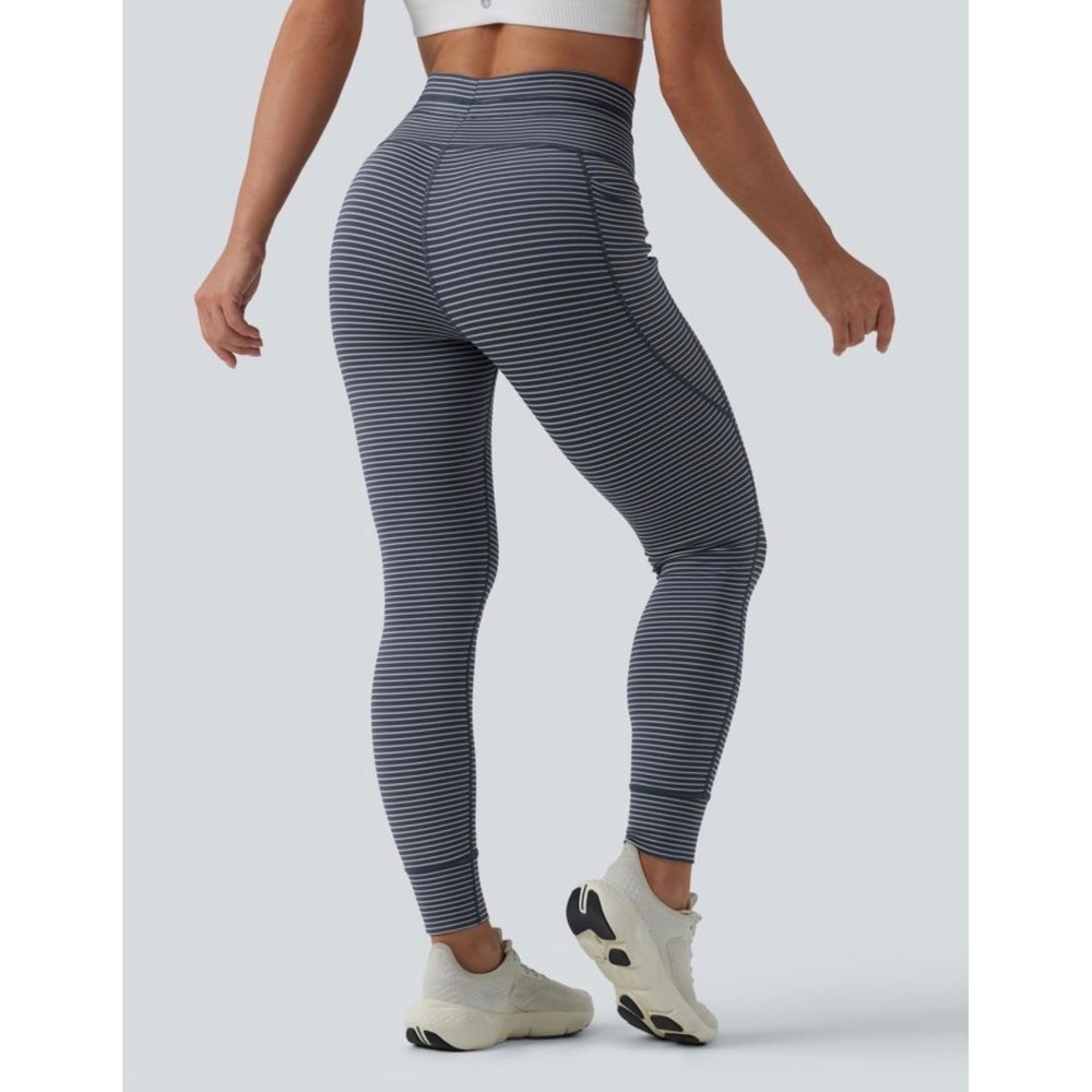 Halara Blue/White Striped Yoga Leggings, XL - Picture 4 of 11
